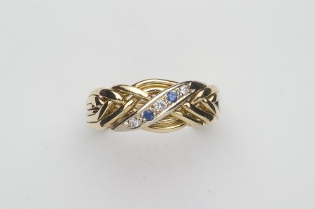 6WBD Sapph Diam .06ct Ladies Puzzle Ring